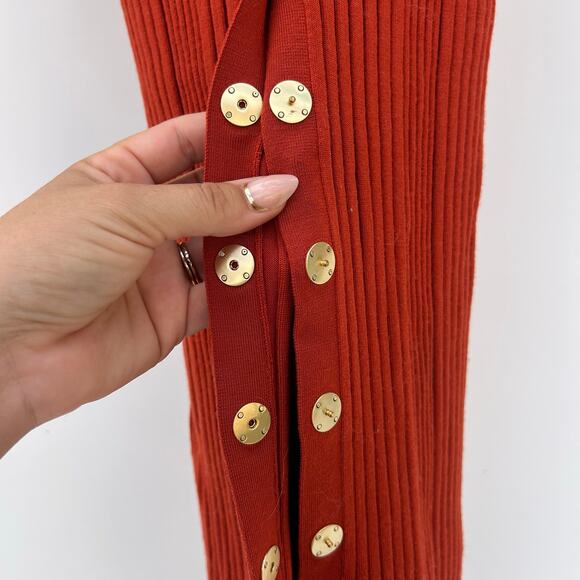 Dion Lee Gradient Ribbed Wool Snap Front Midi Dress Medium Rust Red Long Sleeve - Picture 6 of 10